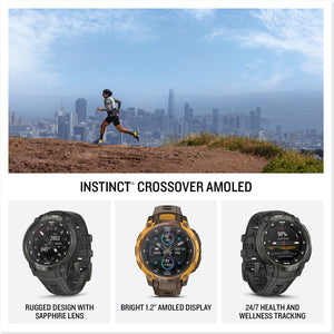 Garmin - Instinct Crossover AMOLED GPS Smartwatch 47 mm Fiber-reinforced Polymer - Bronze/sunburst with cocoa silicone band - (2025)