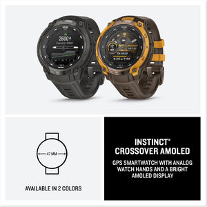 Garmin - Instinct Crossover AMOLED GPS Smartwatch 47 mm Fiber-reinforced Polymer - Bronze/sunburst with cocoa silicone band - (2025)
