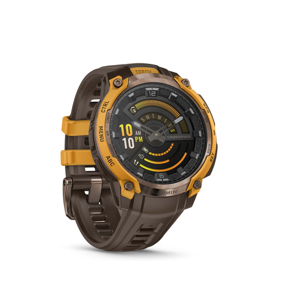 Garmin - Instinct Crossover AMOLED GPS Smartwatch 47 mm Fiber-reinforced Polymer - Bronze/sunburst with cocoa silicone band - (2025)