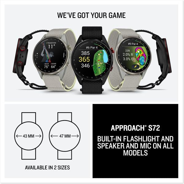 Garmin - Approach S72 - 47 mm Golf GPS Smartwatch Fiber-reinforced polymer - Carbon Gray/Red DLC Titanium - (2026)