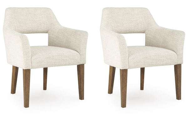 Marxmore - Silla de comedor tapizada con brazos (Set de 2) - Beige / Marrón