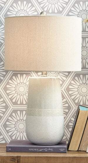 Shavon - Lámpara de mesa de cerámica - Beige / Blanco