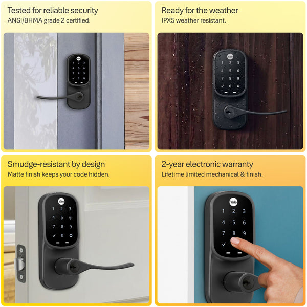 Yale - Assure Lock - Smart Lock Wi-Fi Lever with Touchscreen Keypad | Key Access - Black Suede