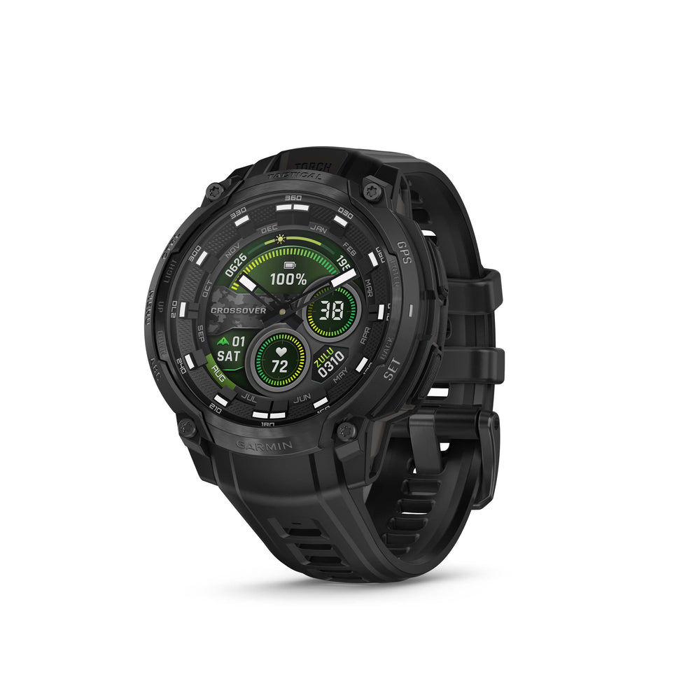Garmin - Instinct Crossover AMOLED Tactical Edition GPS Smartwatch 47 mm Fiber-reinforced Polymer - Black with black silicone band - (2025)