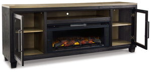 Foyland - 83" TV Stand With Electric Infrared Fireplace Insert - Black / Brown