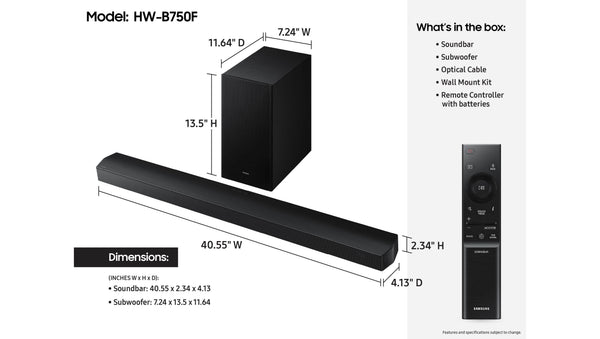 Samsung - B-series HW-B750F 5.1 Ch DTS Virtual:X Soundbar with Subwoofer - Black