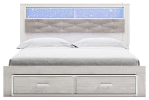 Altyra - Cama tapizada King con librero y almacenamiento - Blanco