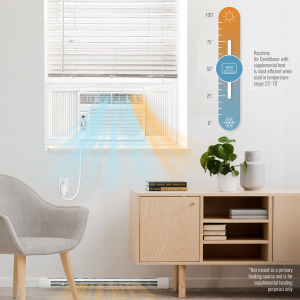 Keystone - 12,000/11,600 BTU 230V Window Air Conditioner with 11,000 BTU Supplemental Heat Function - White