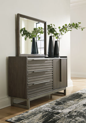 Arkenton - 3 Pc. - Dresser, Mirror, King Panel Bed - Grayish Brown