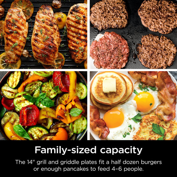 Ninja - Sizzle Countertop Indoor Grill & Griddle with Interchangeable Grill and Griddle Plates - Gray/Silver