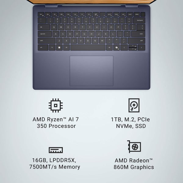 Dell - Plus 14" 2K 2-in-1 Touchscreen Laptop - AMD Ryzen AI 300 Series AI 7 350 2025 - 16GB Memory - 1TB Storage - Copilot+ PC - Midnight Blue