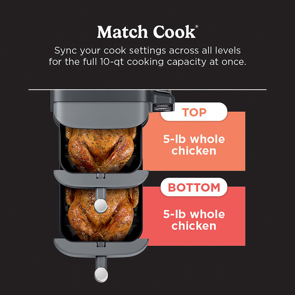 Ninja - Smart DoubleStack XL 2-Basket Air Fryer with Leave-in Thermometer, 10 QT, 6-in-1 Smart Cook System, Space Saving Design - Deep Gray