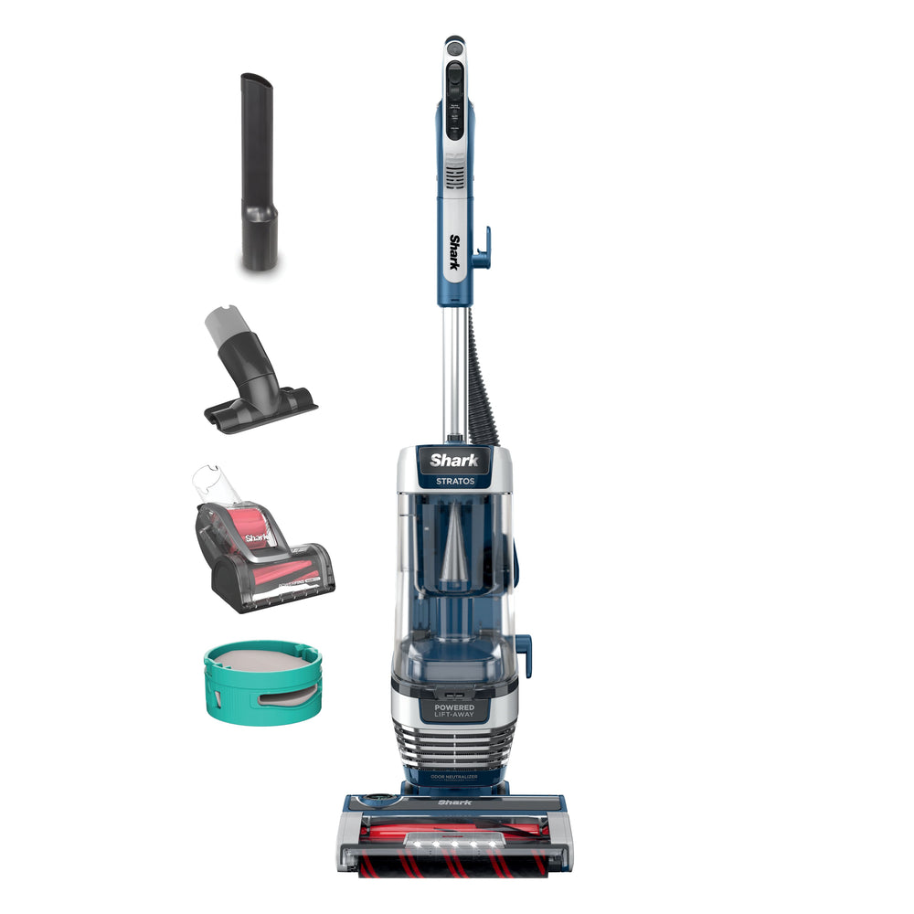 Shark - Stratos Upright Vacuum with DuoClean PowerFins HairPro, Self-Cleaning Brushroll, Odor Neutralizer Technology - Navy