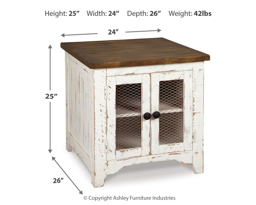 Wystfield - Mesa auxiliar rectangular - 2 puertas - Blanco / Marrón