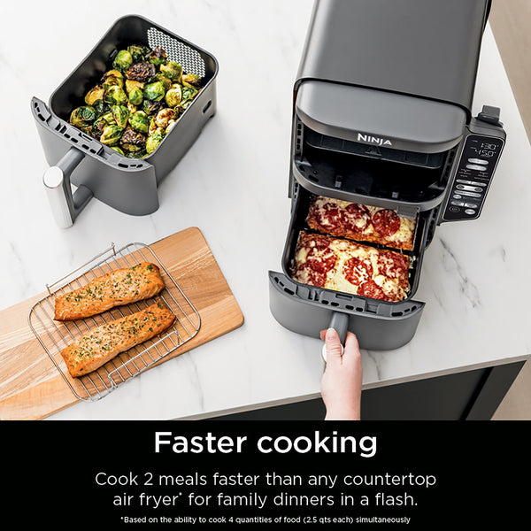 Ninja - Smart DoubleStack XL 2-Basket Air Fryer with Leave-in Thermometer, 10 QT, 6-in-1 Smart Cook System, Space Saving Design - Deep Gray