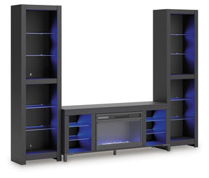 Centro de entretenimiento Cayberry de 3 piezas con chimenea eléctrica - Negro