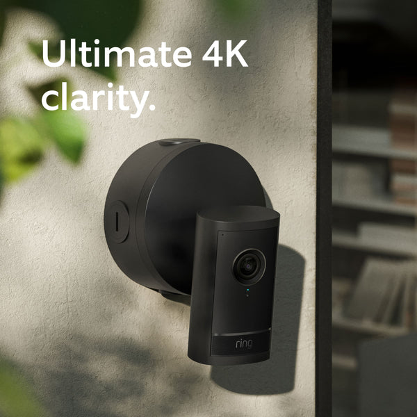 Ring - Outdoor Cam Pro Power Over Ethernet, Retinal 4K video, 10x Zoom, Low-Light Sight full-color in near dark - Black