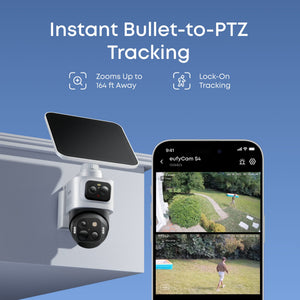 eufy - eufyCam S4 Triple Lens Wireless Solar Security Camera with 360° View, Auto Tracking, No Monthly Fees - White