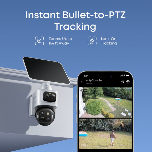 eufy - eufyCam S4 Triple Lens Wireless Solar Security Camera with 360° View, Auto Tracking, No Monthly Fees - White