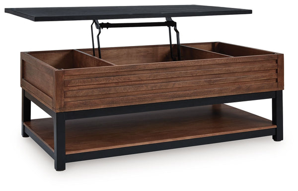 Kallari - Mesa de centro con tablero elevable - Marrón cálido / Negro