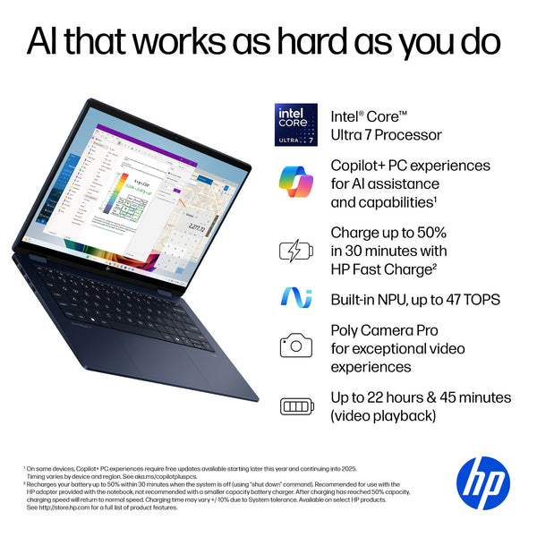 HP - OmniBook X Flip 2-in-1 - 14" 2K Touch-Screen Laptop - Intel Core Ultra 7 256V 2024 - 16GB Memory - 1TB SSD - Copilot+ PC - Atmospheric Blue