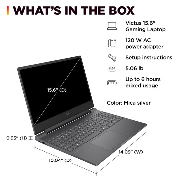 HP - Victus 15.6" Full HD Gaming Laptop - AMD Ryzen 5 7535HS (2023) - 8GB DDR5 Memory - NVIDIA GeForce RTX 3050 - 512GB SSD - Mica Silver