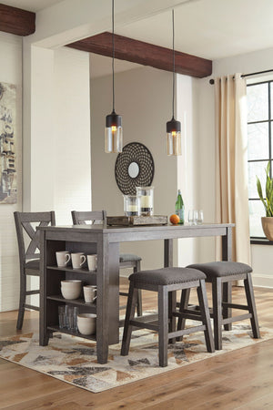 Caitbrook - Rectangular Counter Table Set #5pc.table,2upholsteredstools,2upholsteredbarstools