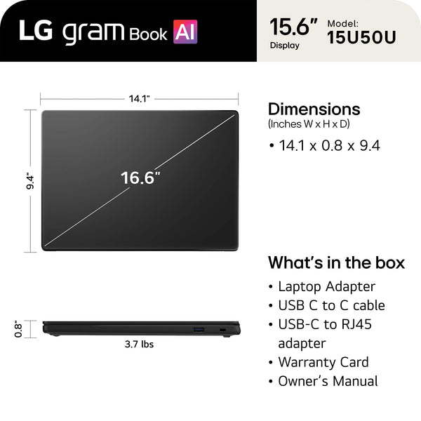 LG - gram Book 15" 2K Touchscreen Laptop - Intel Core Ultra 5 Processor 115U - 16GB RAM - 512GB SSD - Black