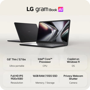 LG - gram Book 15" 2K Touchscreen Laptop - Intel Core Ultra 5 Processor 115U - 16GB RAM - 512GB SSD - Black