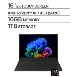 LG - gram Book 16" Copilot+ PC Touchscreen Laptop with AMD Ryzen AI 7 445 -16GB RAM -1TB SSD - Titan Black