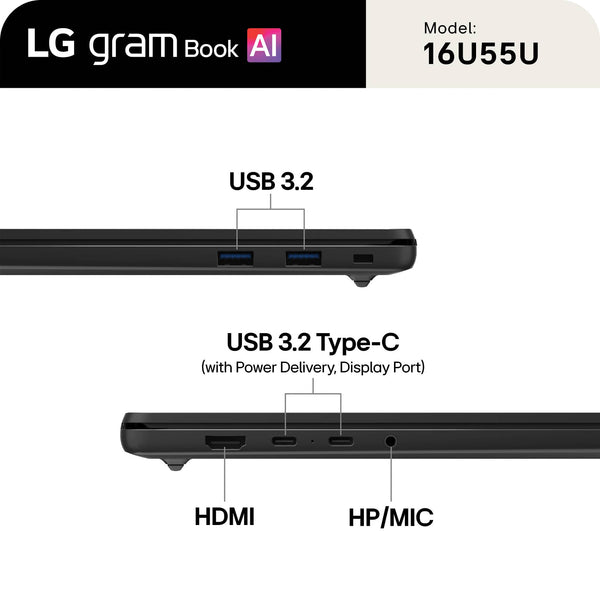 LG - gram Book 16" Copilot+ PC Touchscreen Laptop with AMD Ryzen AI 7 445 -16GB RAM -1TB SSD - Titan Black