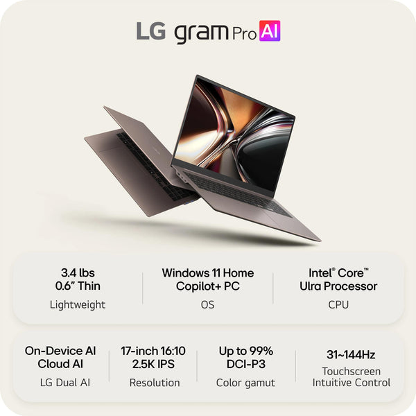LG - gram Max 17" 2.5K Touch-Screen Laptop - 2026 Intel Core Ultra 7 Processor 355 - 16GB RAM - 512GB SSD - Copilot + PC - Matte Bronze