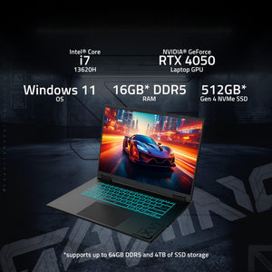 GIGABYTE - GAMING A16 - 16" 165Hz 1920x1200 WUXGA Intel Core i7-13620H - 512GB SSD - 16GB DDR5 RAM - GeForce RTX 4050 - Black Steel