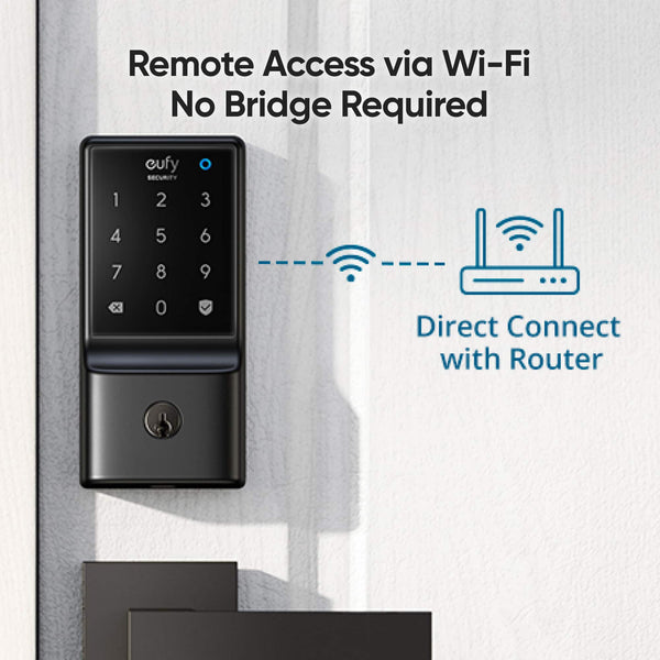 Smart Lock C210 WiFi Replacement Deadbolt Unlock with eufy App, Keypad, Smart Devices - Black