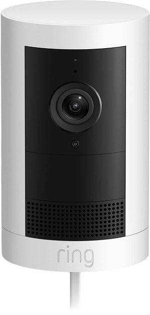 Ring - Outdoor Cam Plus, Plug-In, Wide-Angle 2K Video, Low-Light Sight for full-color night vision, Mount-anywhere versatility - White