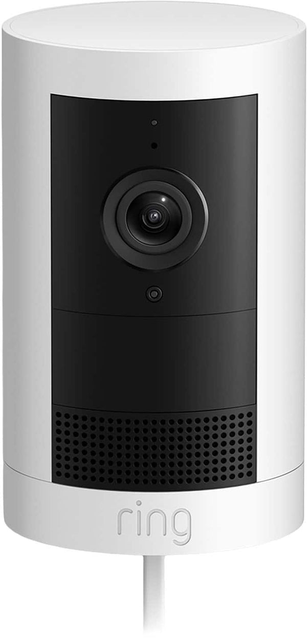 Ring - Outdoor Cam Plus, Plug-In, Wide-Angle 2K Video, Low-Light Sight for full-color night vision, Mount-anywhere versatility - White