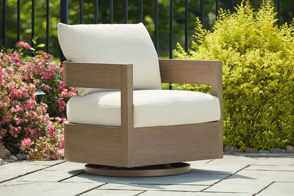 Serene Bay - Silla Planeadora Giratoria con Cojín - Marrón Oscuro / Blanco