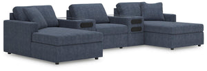 Modmax - 5 Piece Sectional #blue #5pc.doublechaisesectionalwithaudiosystemconsoles