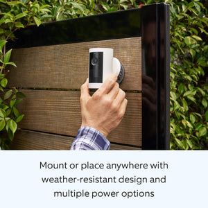 Ring - Outdoor Cam Plus, Plug-In, Wide-Angle 2K Video, Low-Light Sight for full-color night vision, Mount-anywhere versatility - White