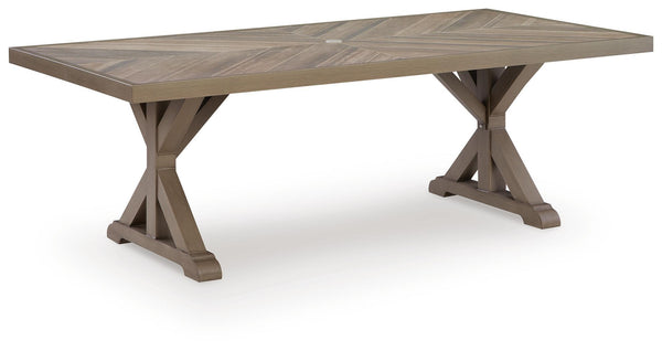 Laguna Heights - Mesa de comedor rectangular con opción para sombrilla - Beige