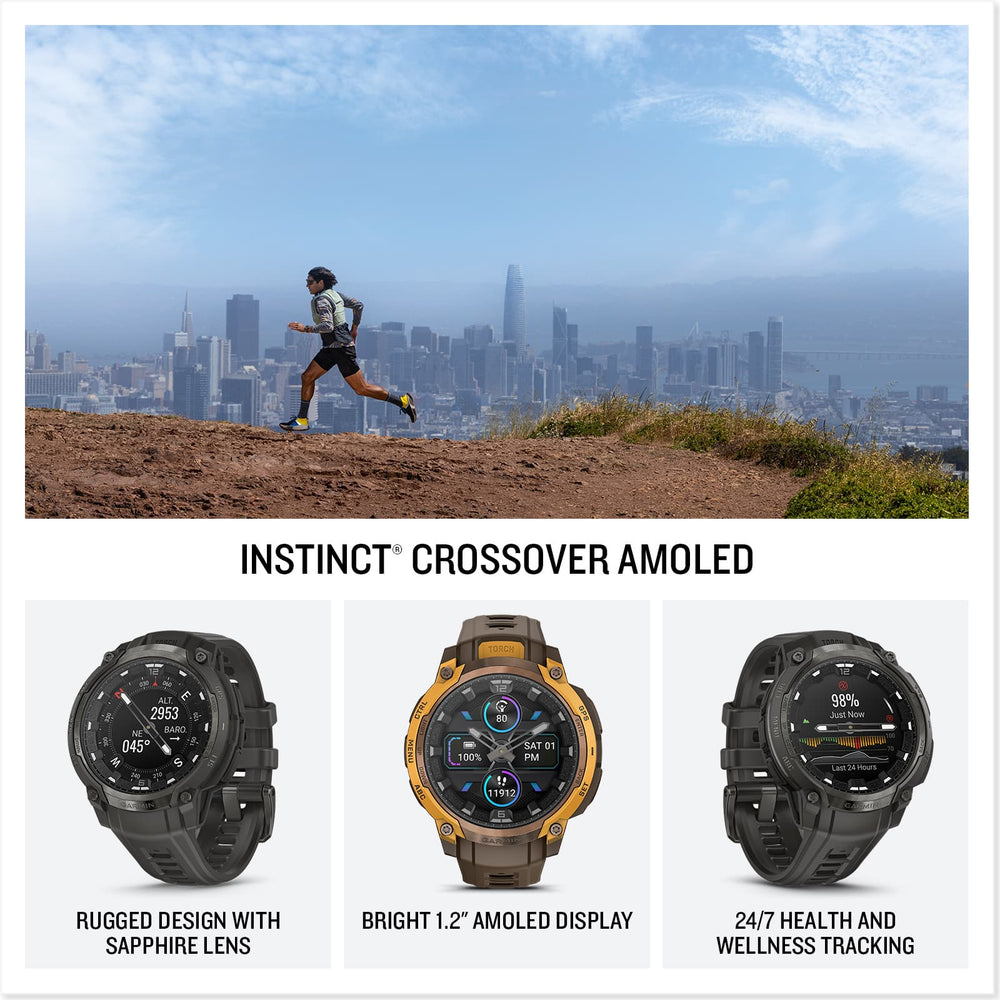 Garmin - Instinct Crossover AMOLED GPS Smartwatch 47 mm Fiber-reinforced Polymer - Charcoal with charcoal silicone band - (2025)