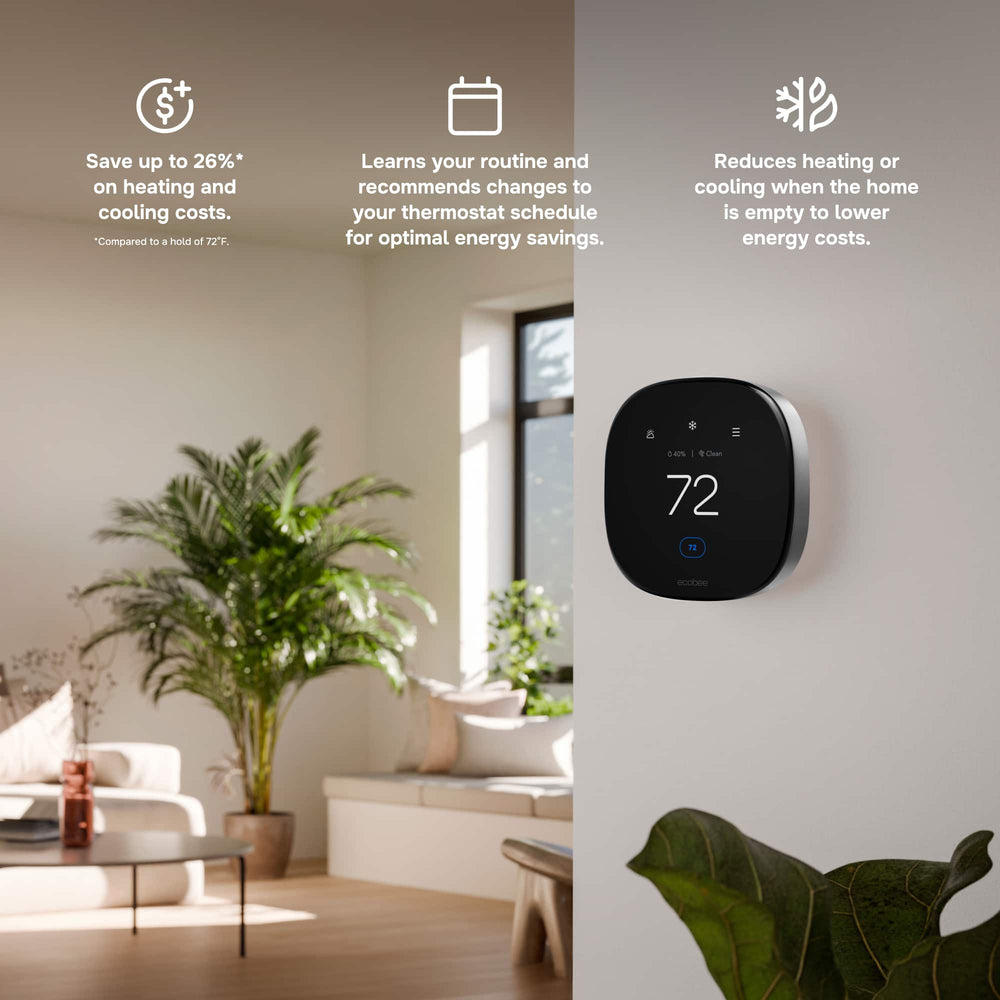 ecobee - Premium Smart Programmable Touch-Screen Thermostat with Siri, Alexa, Apple HomeKit and Google Assistant - Black