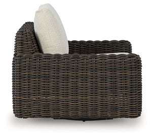 Kimora - Tumbona deslizante giratoria con cojín - Beige / Marrón oscuro