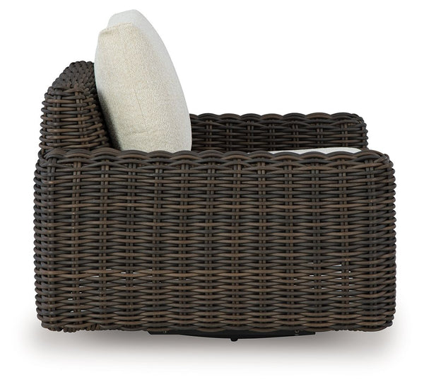 Kimora - Tumbona deslizante giratoria con cojín - Beige / Marrón oscuro