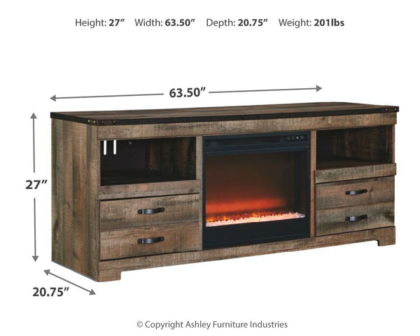 Trinell - Entertainment Center #2pc.-63"tvstandwithfireplaceinsertglass/stone