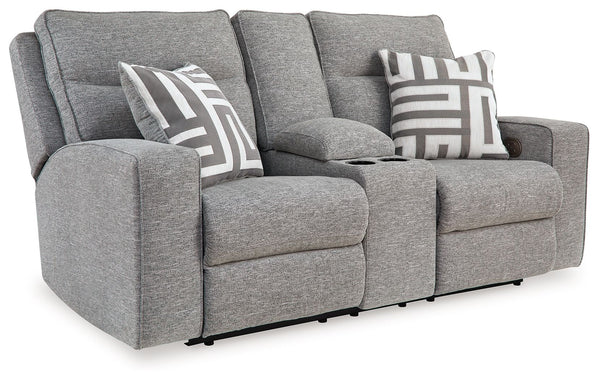 Biscoe - Sofá reclinable eléctrico con consola/reposacabezas ajustable - Peltre