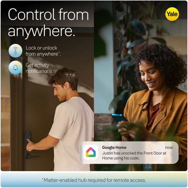Yale - Smart Lock with Matter, Designed for Google Home; Electronic Deadbolt with Pushbutton Keypad - Snow