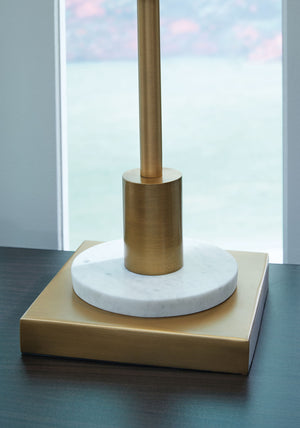 Fritzburn - Lámpara de mesa metálica - Acabado dorado / Blanco