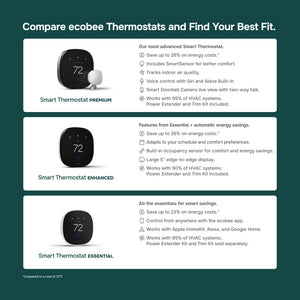 ecobee - Enhanced Smart Programmable Touch-Screen Wi-Fi Thermostat with Alexa, Apple HomeKit and Google Assistant - Black