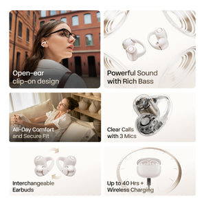 Shokz - OpenDots 2 Open-Ear Clip On True Wireless Bluetooth Earbuds - Pearl White
